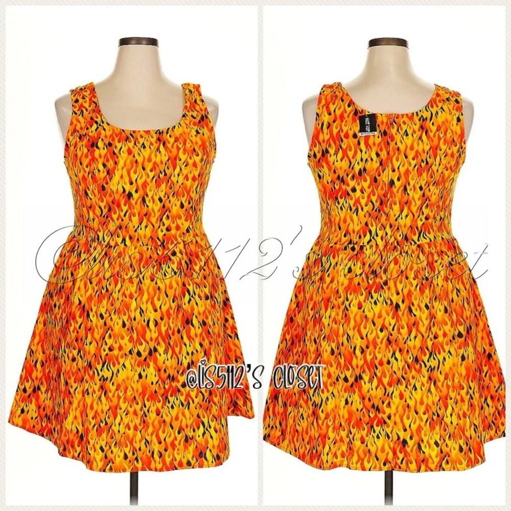 Folter x Hot Topic Flame Print Rockabilly Retro Fit & Flare Skater Dress 2X - Picture 13 of 15